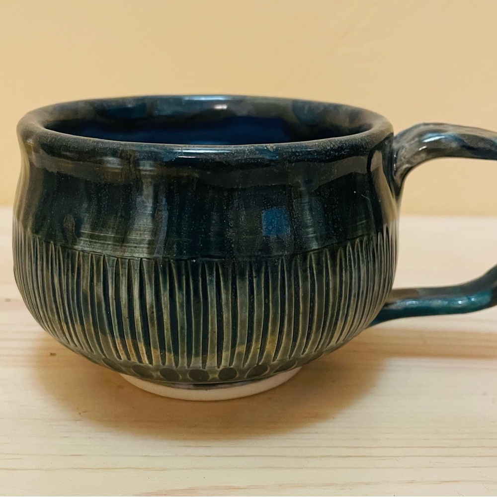 Hand Crafted Green-Blue Ceramic Mug. (H1)
